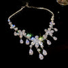 Wholesale Jewelry Copper Zircon Flower Water Drop Tassel Earrings And Necklace Set