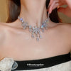 Wholesale Jewelry Copper Zircon Flower Water Drop Tassel Earrings And Necklace Set