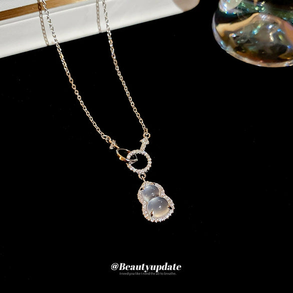Wholesale Jewelry Copper Zircon Gourd Geometric Style Clavicle Chain Necklace For Women