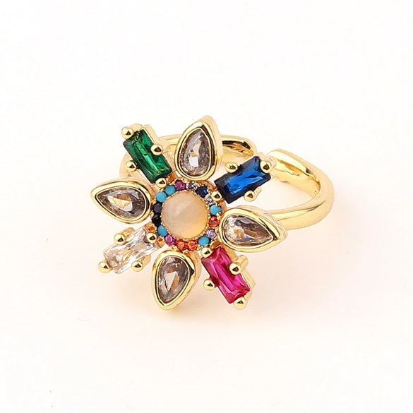 Wholesale Jewelry Copper Zircon Inlaid Flower Ring For Women