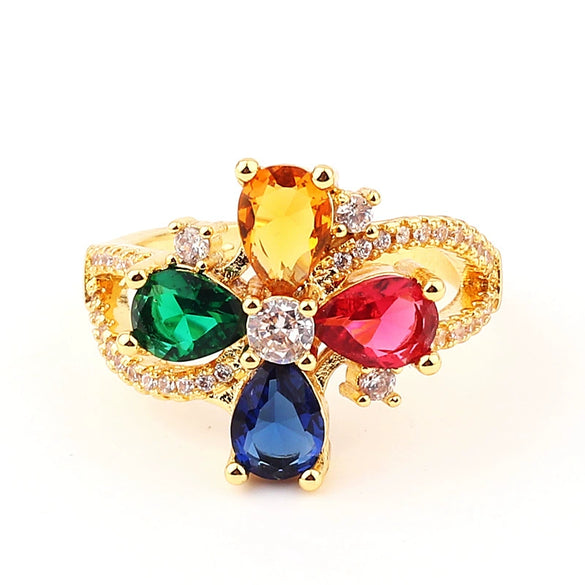 Wholesale Jewelry Copper Zircon Inlaid Flower Ring For Women