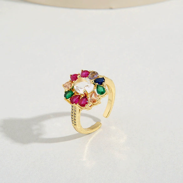 Wholesale Jewelry Copper Zircon Inlaid Flower Ring For Women