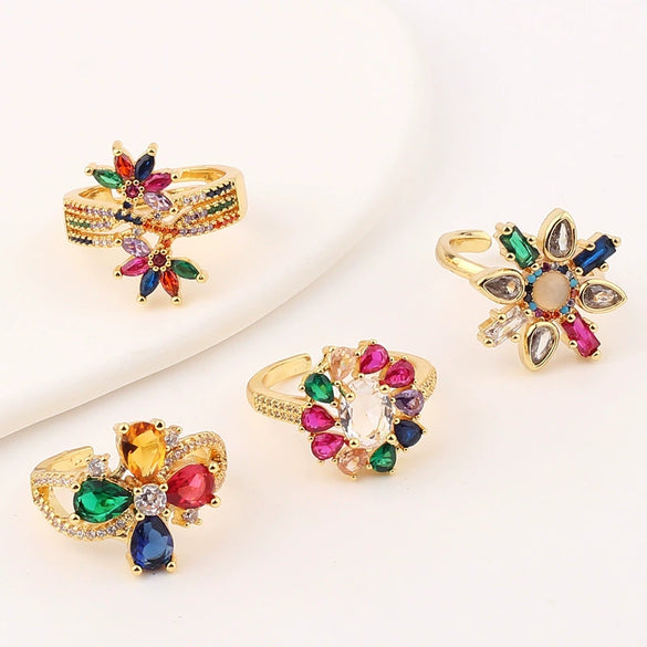 Wholesale Jewelry Copper Zircon Inlaid Flower Ring For Women
