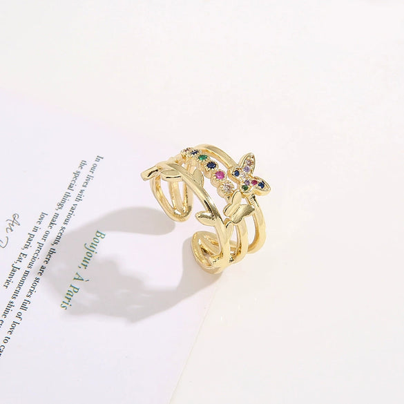 Wholesale Jewelry Copper Zircon Inlaid Flower Ring For Women