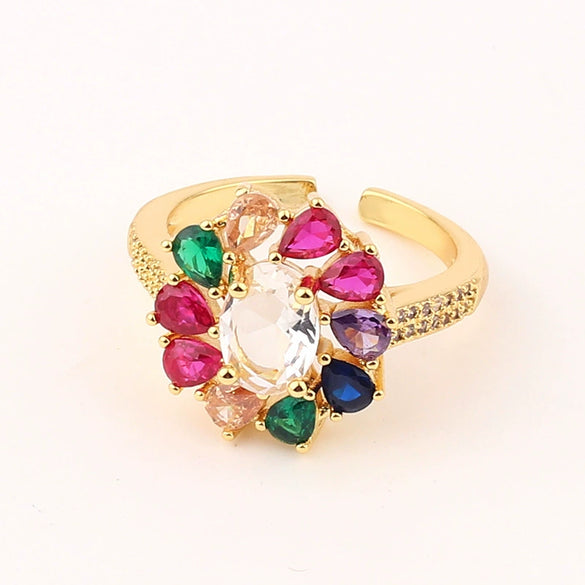Wholesale Jewelry Copper Zircon Inlaid Flower Ring For Women