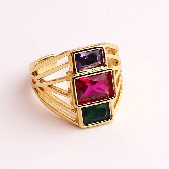 Wholesale Jewelry Copper Zircon Inlaid Flower Ring For Women