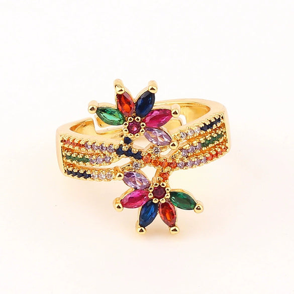 Wholesale Jewelry Copper Zircon Inlaid Flower Ring For Women