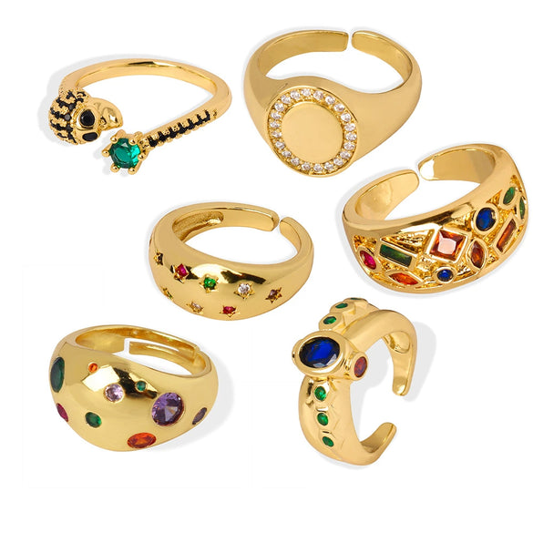 Wholesale Jewelry Copper Zircon Inlaid Geometric Opening Ring For Women