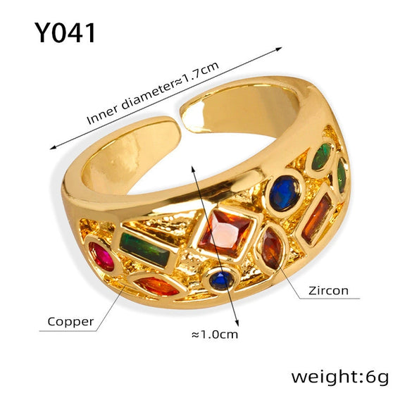 Wholesale Jewelry Copper Zircon Inlaid Geometric Opening Ring For Women