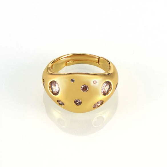 Wholesale Jewelry Copper Zircon Inlaid Geometric Opening Ring For Women