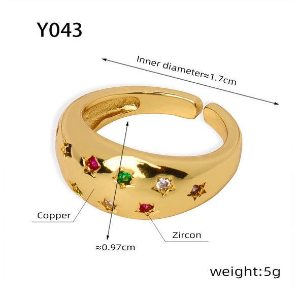 Wholesale Jewelry Copper Zircon Inlaid Geometric Opening Ring For Women