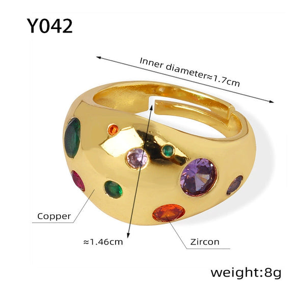 Wholesale Jewelry Copper Zircon Inlaid Geometric Opening Ring For Women