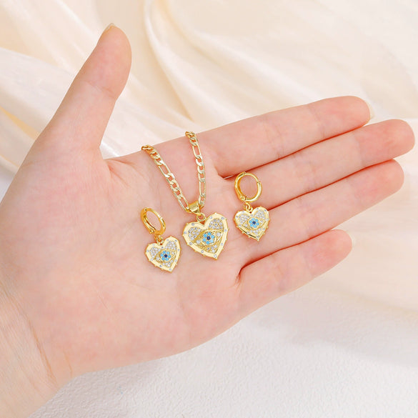 Wholesale Jewelry Copper Zircon Inlay Devil's Eye Pendant Necklace And Earrings
