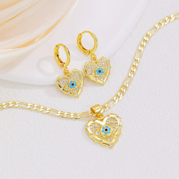 Wholesale Jewelry Copper Zircon Inlay Devil's Eye Pendant Necklace And Earrings