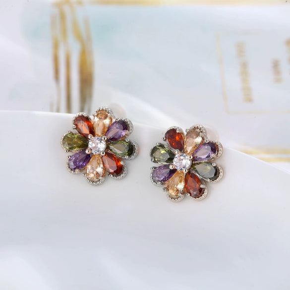 Wholesale Jewelry Copper Zircon Light Luxury Plant Flowers Ochain Earrings Necklace Set