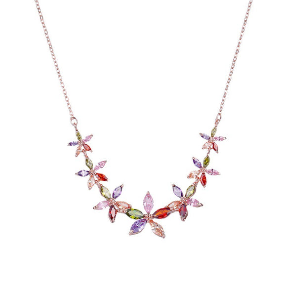 Wholesale Jewelry Copper Zircon Natural Plant Flowers Geometric Style Box Chain Electroplating Necklace