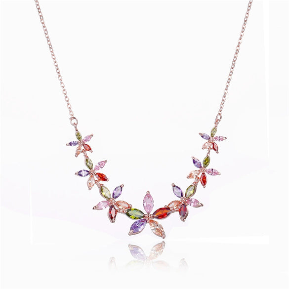 Wholesale Jewelry Copper Zircon Natural Plant Flowers Geometric Style Box Chain Electroplating Necklace