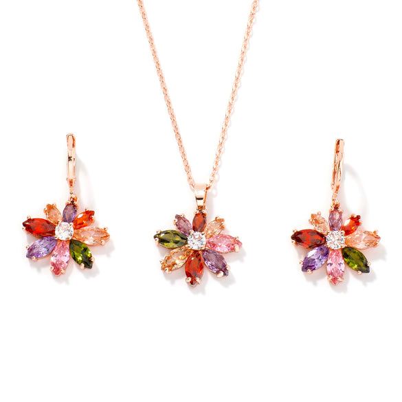 Wholesale Jewelry Copper Zircon Plants And Flowers Style Electroplating Earrings Necklace Twopiece Set For Women