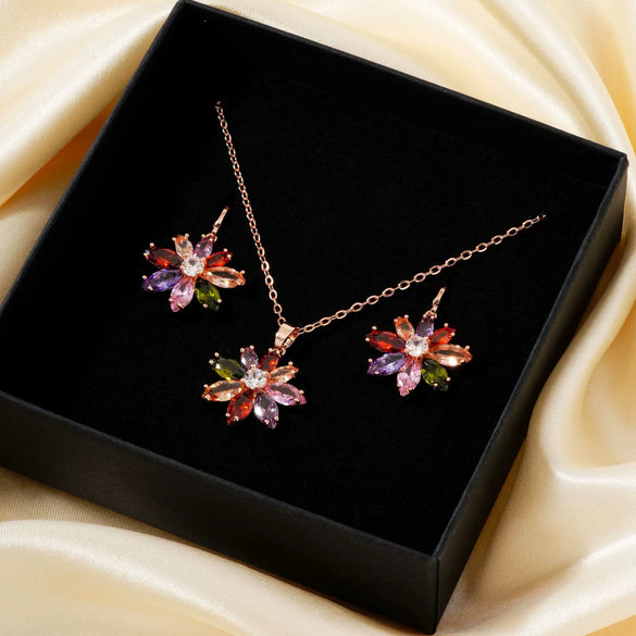 Wholesale Jewelry Copper Zircon Plants And Flowers Style Electroplating Earrings Necklace Twopiece Set For Women