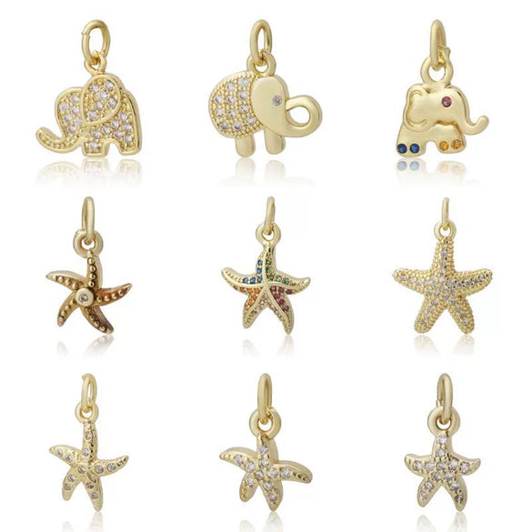Wholesale Jewelry Copper Zircon Small Pendant With Star Elephant Turtle Shapes Electroplated For Diy Necklace Earrings Accessories