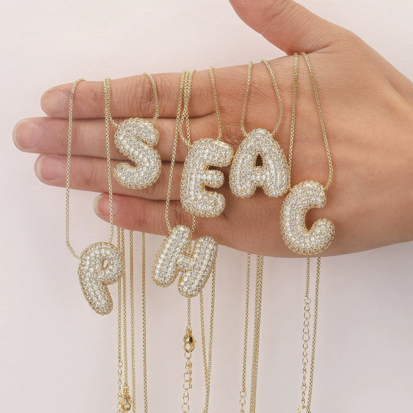 Wholesale Jewelry Copper Zirconia Alphabet Necklace Fashion Light Luxury Box Chain