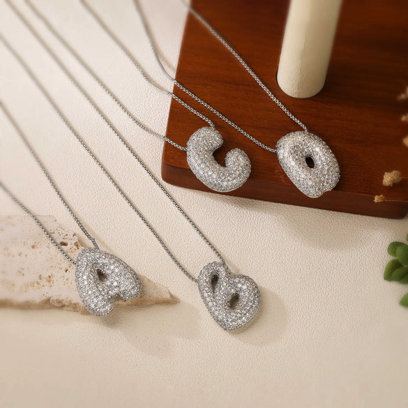 Wholesale Jewelry Copper Zirconia Alphabet Necklace Fashion Light Luxury Box Chain