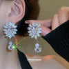 Wholesale Jewelry Copper Zirconia Heart Water Drop Bell Pendant Necklace And Earrings Set With Clavicle Chain For Women