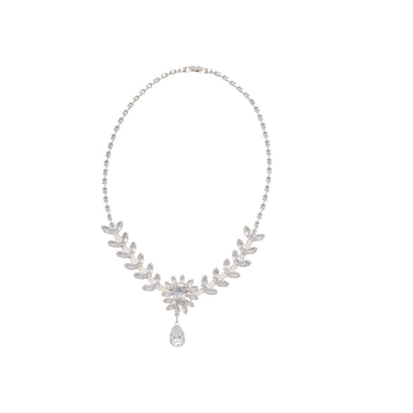 Wholesale Jewelry Copper Zirconia Heart Water Drop Bell Pendant Necklace And Earrings Set With Clavicle Chain For Women