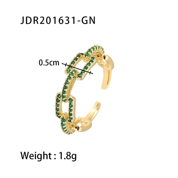 Wholesale Jewelry Copper Zirconium Geometric Style Opening Ring Electroplated Adjustable Women's Jewelry