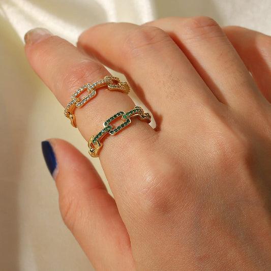 Wholesale Jewelry Copper Zirconium Geometric Style Opening Ring Electroplated Adjustable Women's Jewelry