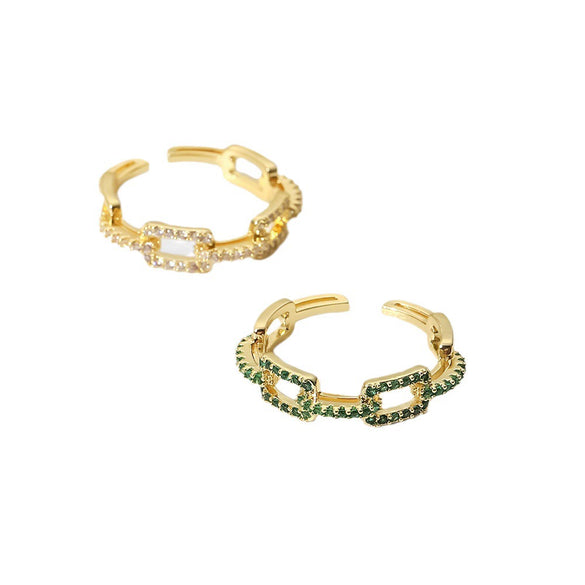 Wholesale Jewelry Copper Zirconium Geometric Style Opening Ring Electroplated Adjustable Women's Jewelry