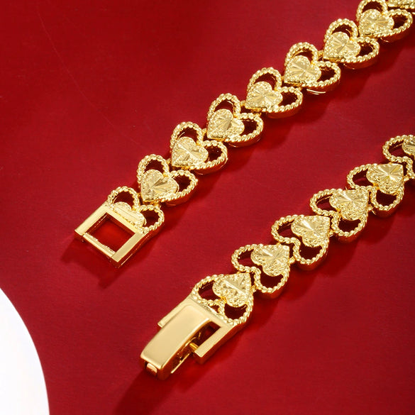 Wholesale Jewelry Copperzinc Alloy Goldplated Hollow Heartshaped Retro Bracelet For Women