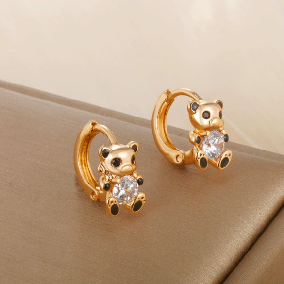 Wholesale Jewelry Copperzinc Alloy Heartshaped Bear Earring With Crown Star Animal Zodiac Pattern Electroplated For Women