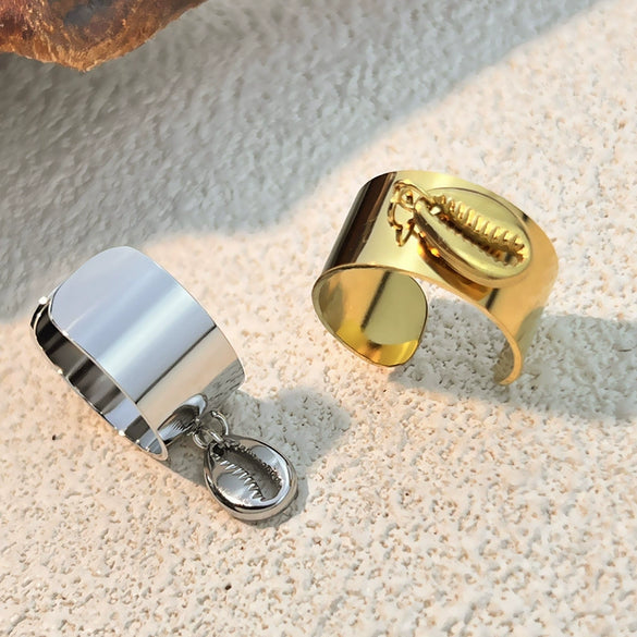 Wholesale Jewelry Creative Titanium Steel And Stainless Steel Heart Shaped Vacuum Plated Gold Opening Adjustable Ring For Women
