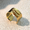 Wholesale Jewelry Creative Titanium Steel And Stainless Steel Heart Shaped Vacuum Plated Gold Opening Adjustable Ring For Women