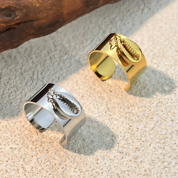 Wholesale Jewelry Creative Titanium Steel And Stainless Steel Heart Shaped Vacuum Plated Gold Opening Adjustable Ring For Women