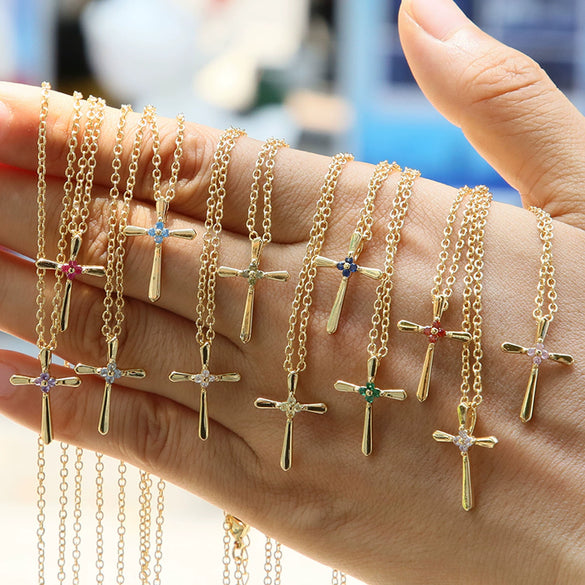 Wholesale Jewelry Cross Brass Copper Electroplated Ochain Pendant Necklace For Women