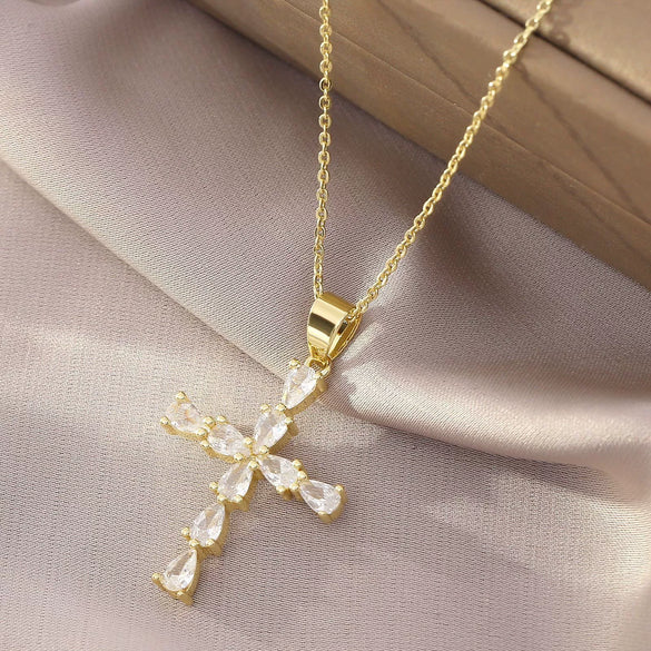Wholesale Jewelry Cross Copper Electroplated Ochain Pendant Necklace