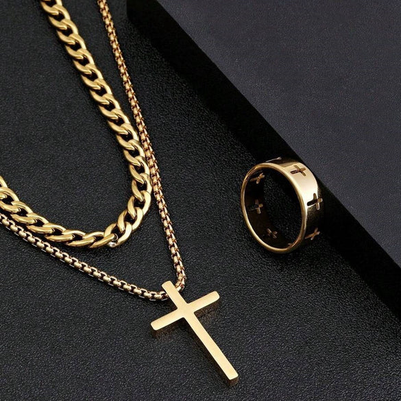 Wholesale Jewelry Cross Crown Roman Numeral Titanium Steel Vacuum Plated