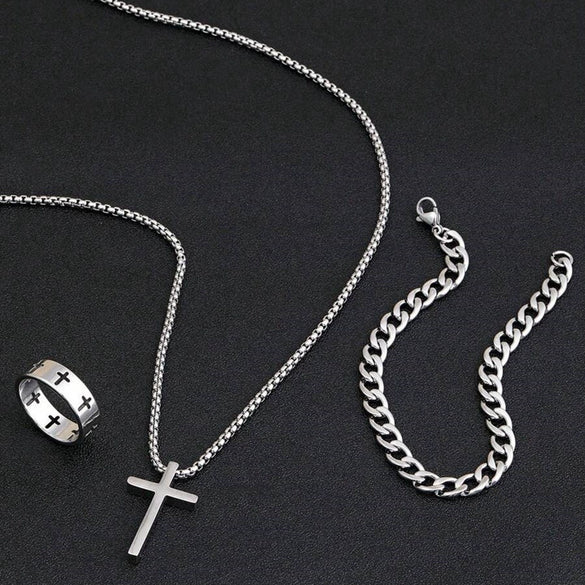 Wholesale Jewelry Cross Crown Roman Numeral Titanium Steel Vacuum Plated