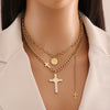 Wholesale Jewelry Cross Necklace Suit Coin Stainless Steel Multi Layer O Chain With Electroplating For Women