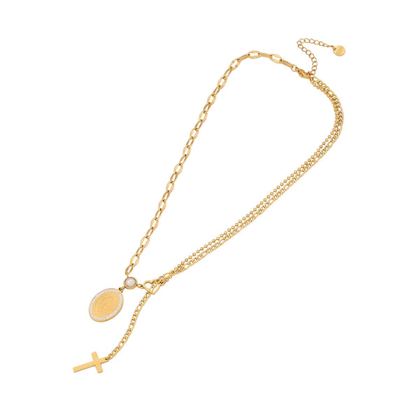 Wholesale Jewelry Cross Necklace Suit Coin Stainless Steel Multi Layer O Chain With Electroplating For Women