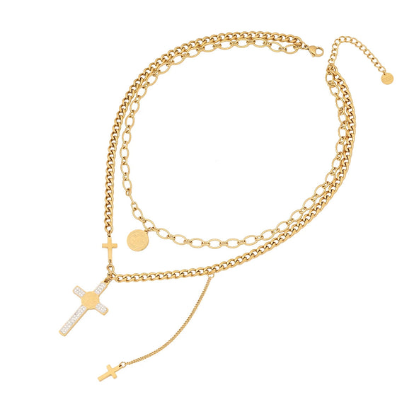 Wholesale Jewelry Cross Necklace Suit Coin Stainless Steel Multi Layer O Chain With Electroplating For Women