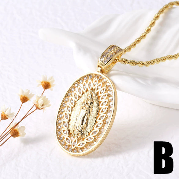 Wholesale Jewelry Cross Pendant Necklace Copper 18K Gold Plated Electroplating Geometric Style Box Chain