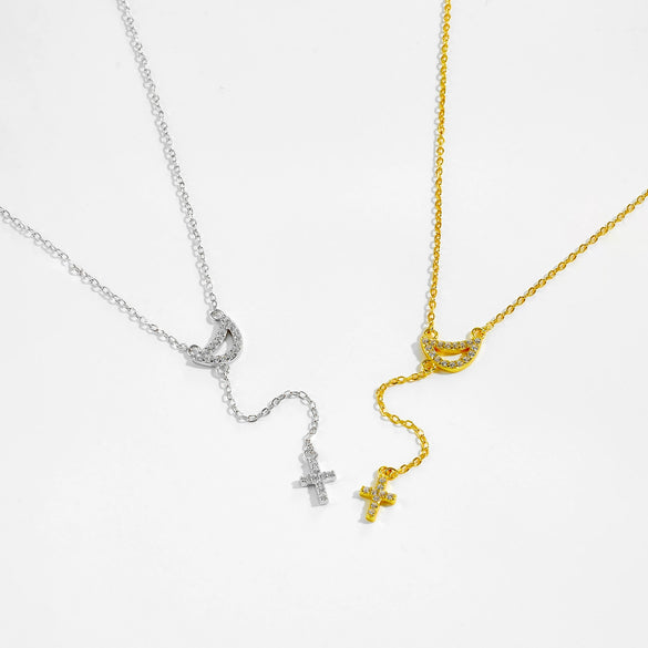 Wholesale Jewelry Cross Tassel Pendant Necklace 925 Sterling Silver Geometric Electroplated For Girls