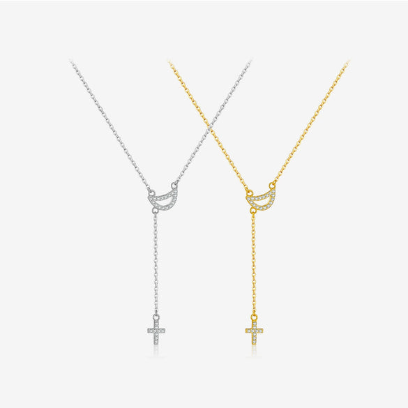 Wholesale Jewelry Cross Tassel Pendant Necklace 925 Sterling Silver Geometric Electroplated For Girls