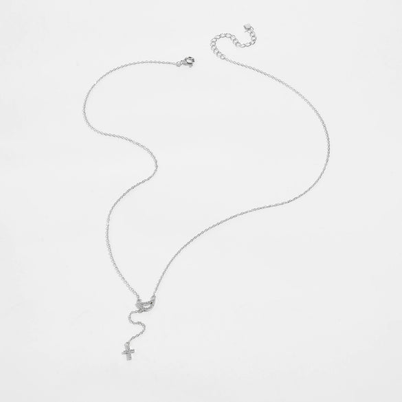 Wholesale Jewelry Cross Tassel Pendant Necklace 925 Sterling Silver Geometric Electroplated For Girls