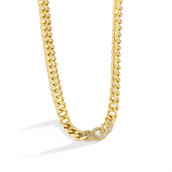 Wholesale Jewelry Cuban Chain Copper 18K Gold Plated Geometric Style Necklace