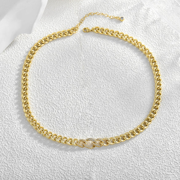 Wholesale Jewelry Cuban Chain Copper 18K Gold Plated Geometric Style Necklace
