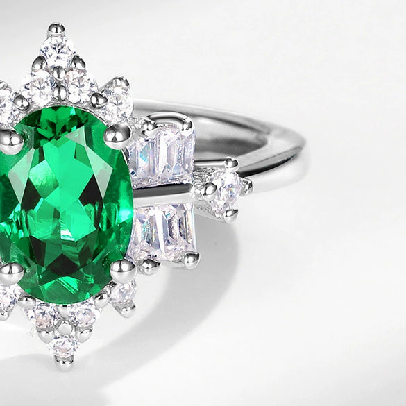 Wholesale Jewelry Cultivated Emerald Eggshaped Geometric Fashion Women's Ring With Electroplating